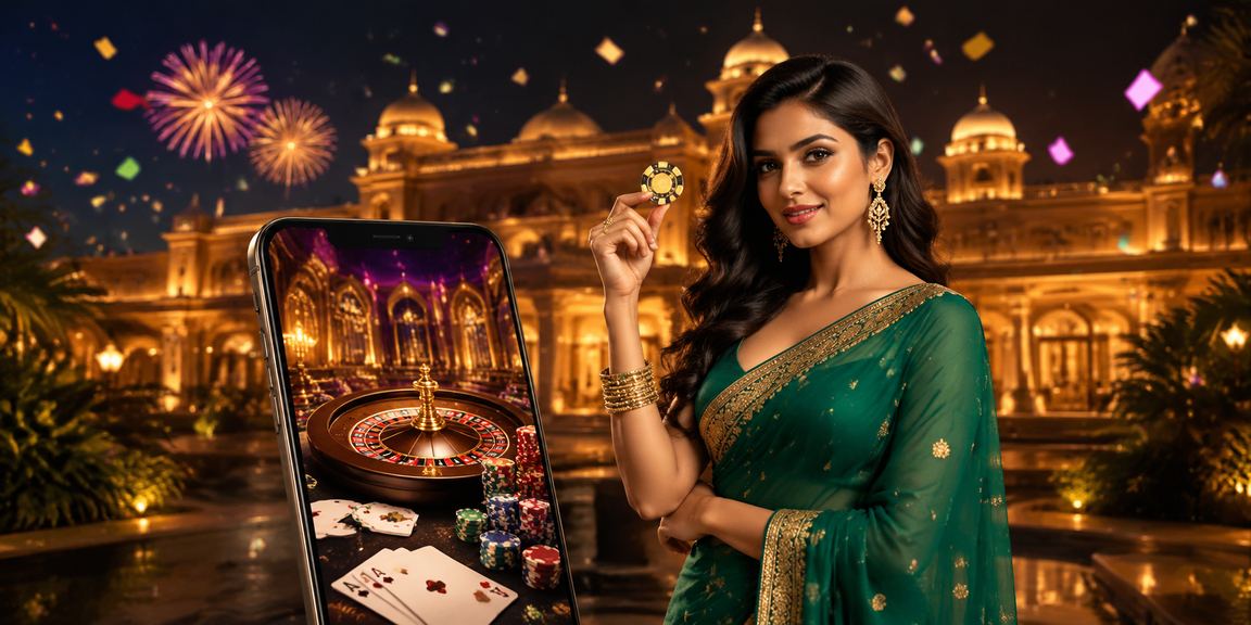 VIP player using bollyflix4 casino app on mobile with traditional Indian attire